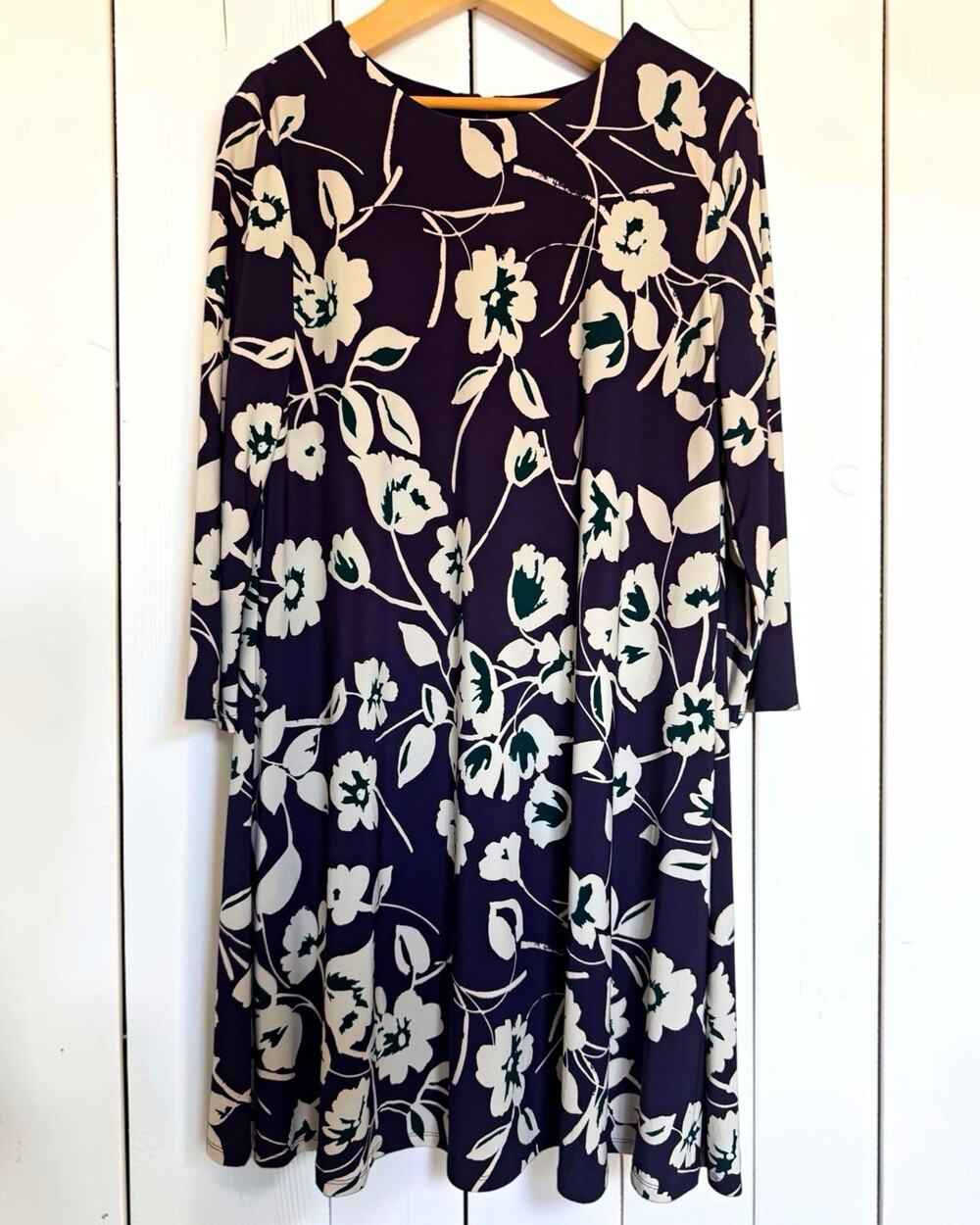 NWT Lauren Ralph Lauren Women Floral Purple Long Sleeve Dress Size 16 Preppy